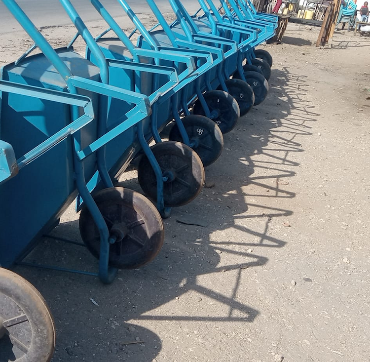 Some wheelbarrows on display