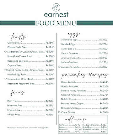 Cafe Earnest menu 