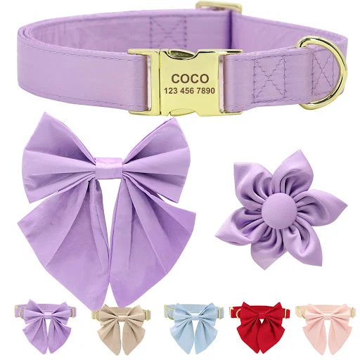 Personalized Dog ID Collar Cute Bowknot Pet Necklace Dog Buckle Collars With Bow Tie Flower Accessories For Small Large 
