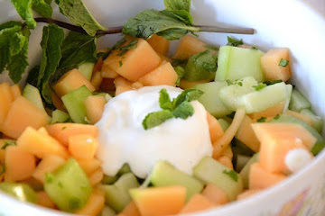 Healthy Cucumber Salad with Kiwi and Canteloupe