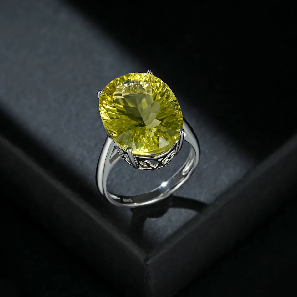 Damen Ring S925 Sterling Silber mit natürlichen Edelsteinen, Zitronenkristall, luxuriös, funkelnd und ein Blickfang.