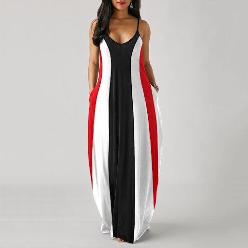 Title 5, Plus Size Casual Print Sling Long Dress. Comfor...