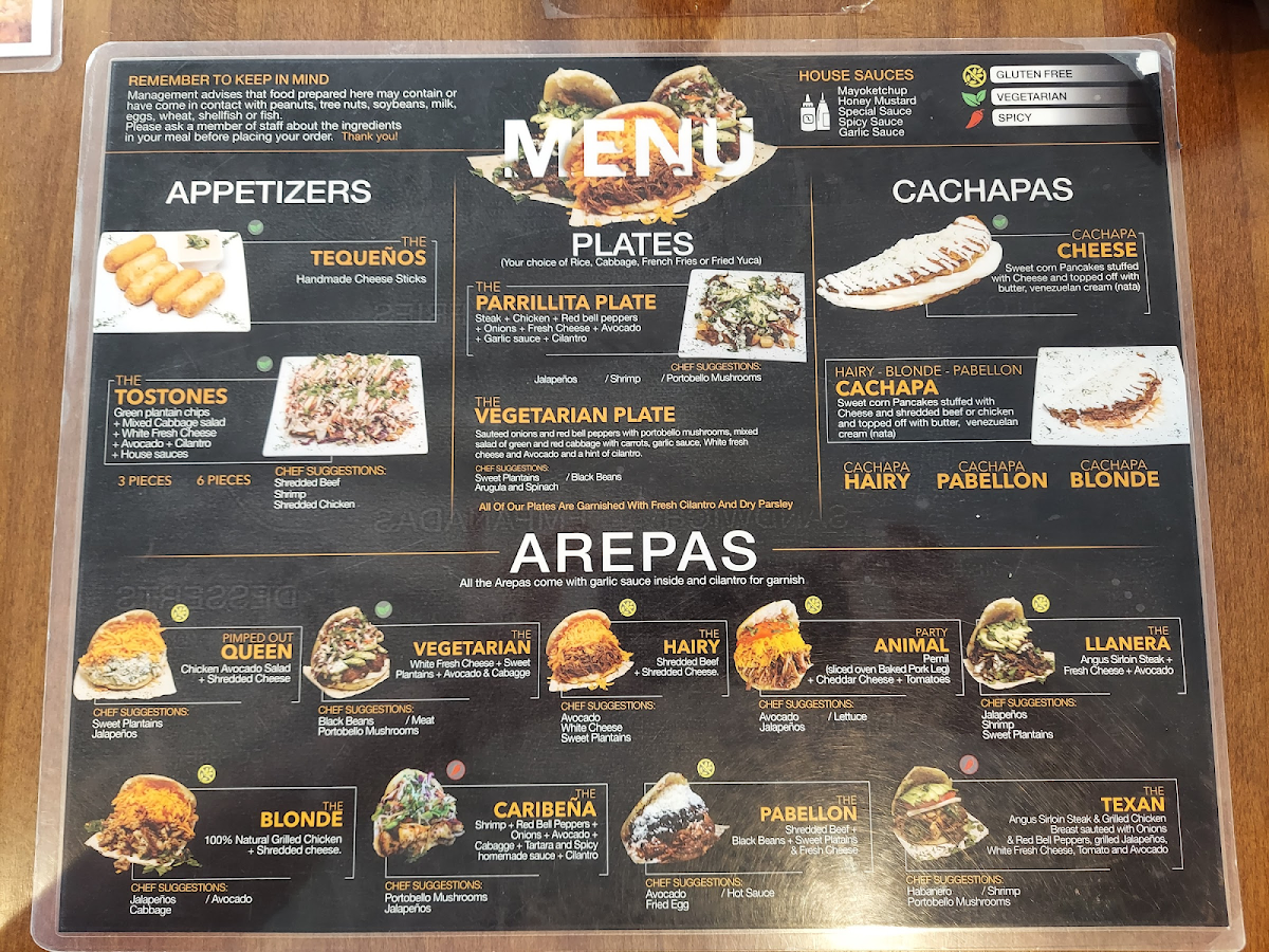Arepitas gluten-free menu