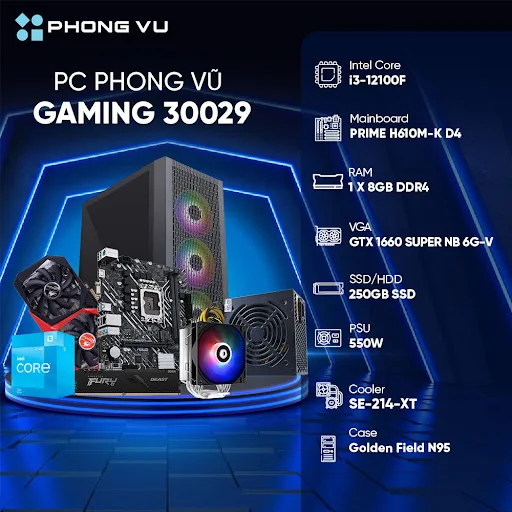 PC PV Gaming 30029 (i3-12100F/8GB/250GB SSD/GTX 1660S/No OS)