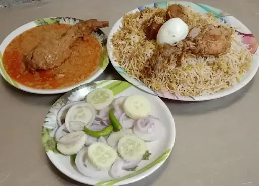 Egg Chicken Biryani With Chicken Chaap And Salad [Serves 1]