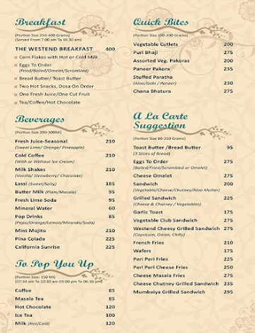 The Westend Restaurant menu 