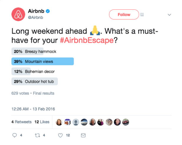 Social media poll by Airbnb