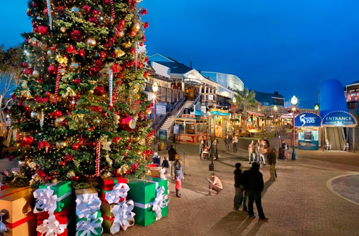 Pier 39 at Fisherman's Wharf in San Francisco gets all decked out at Christmastime