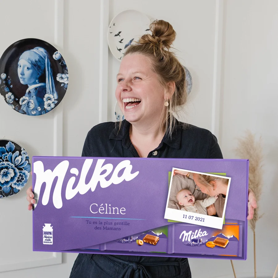 Tablette Milka géante, avec photo et prénom personnalisé