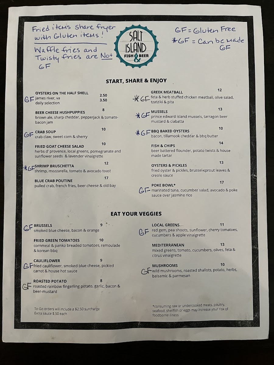 Salt Island Fish and Beer gluten-free menu