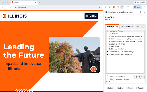 Headings, Landmarks and Links screenshot 1