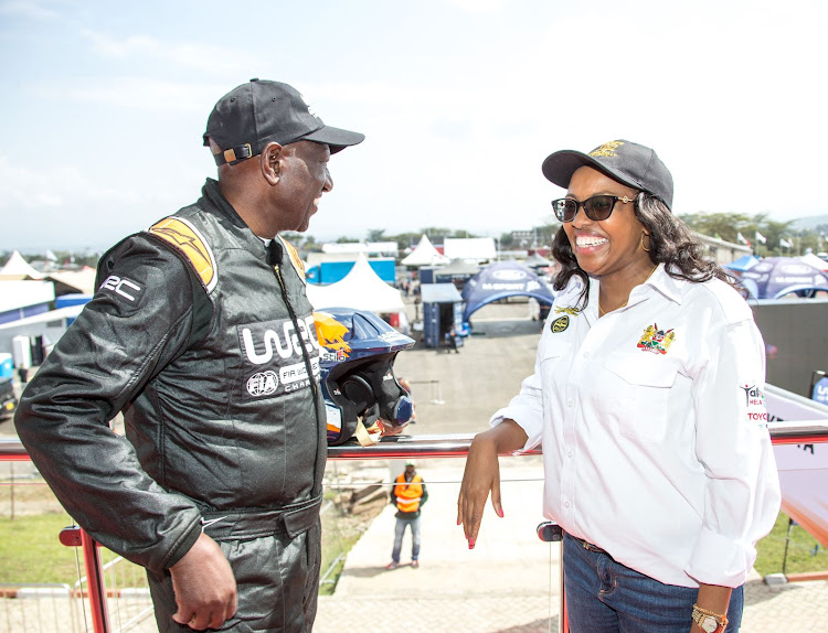 President William Ruto and Nakuru Governor Susan Kihika at the 2023 WRC Safari Rally in Naivasha on June 21, 2023.