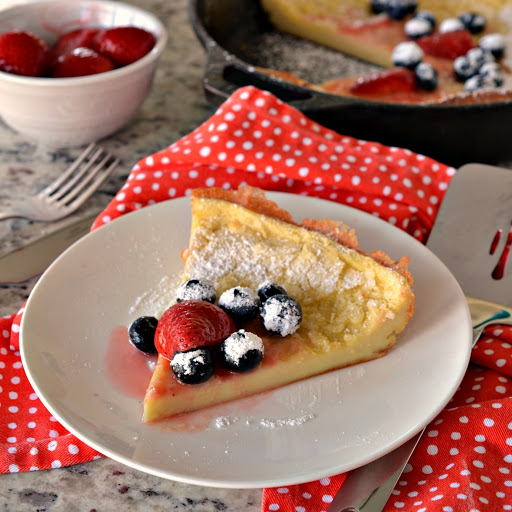 The Dutch Baby Pancake is a puffy over sized pancake similar to Yorkshire pudding. This quick to come together pancake is prepped in a blender in about five minutes.  