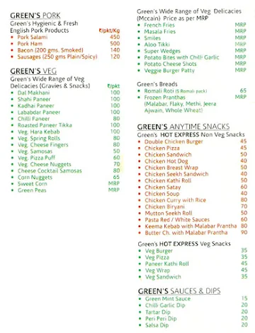 Green Chick Chop menu 