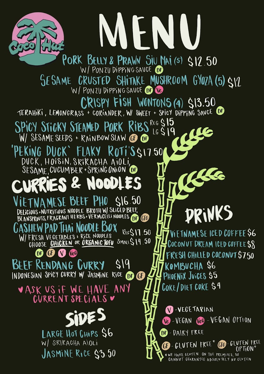 Coco Hut gluten-free menu