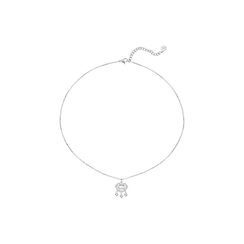 Collier femme en argent sterling 925 avec fermoir de sécurité et pierre de lune. Ras de cou pour femme, élégant et sûr, pour la clavicule.