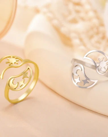 Eenvoudige ring met zon en maan, ve - 0
