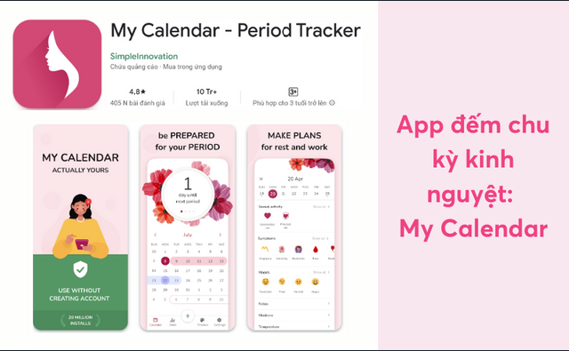 App đếm chu kỳ kinh nguyệt My Calendar