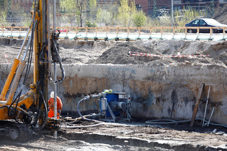 Warning tape is pictured at a construction site at Heidestrasse street near the capital's central train station, after a World War Two bomb was discovered at the site in Berlin, Germany, April 19, 2018.