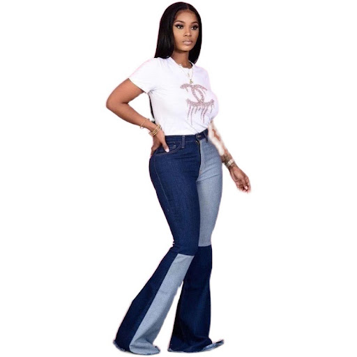 Title 1, Womens Patchwork Denim Flared Pants offer a st...