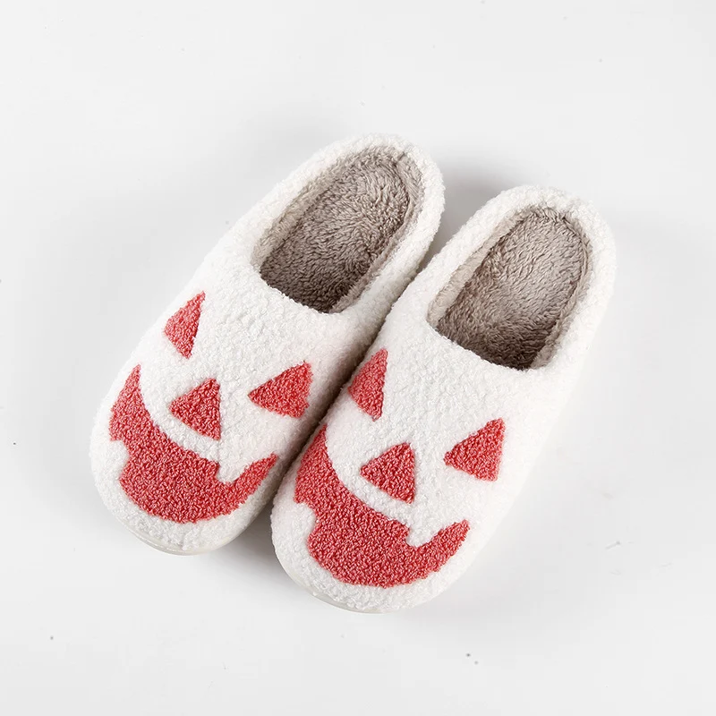 Zapatillas térmicas de algodón para invierno con diseño de calabaza de Halloween, cálidas y cómodas para casa.