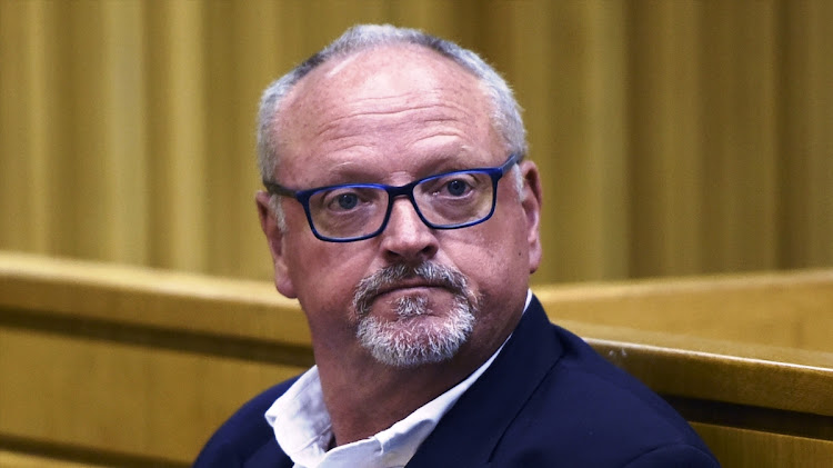 Rob Packham in the Cape Town high court in December 2018, when his bail was withdrawn. He goes on trial on Monday for the murder of his wife, Gill..