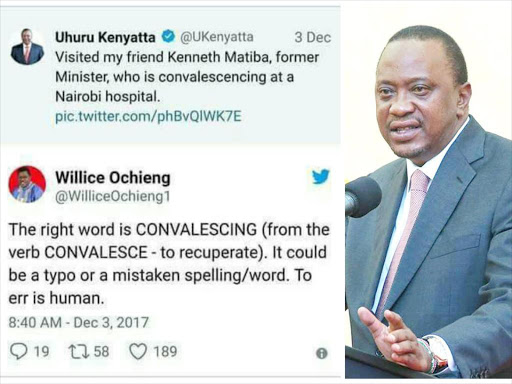 A screengrab of Willice Ochieng's comment on President Uhuru Kenyatta's tweet.