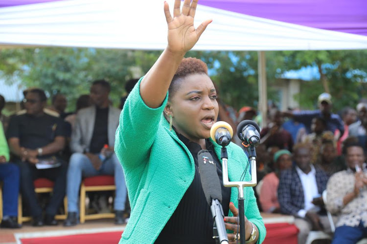 Health and Sanitation CS Susan Nakhumicha speaking at a funeral service in Bungoma.