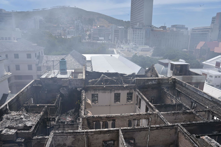 A view of the gutted buildings of parliament. Picture: CITY OF CAPE TOWN