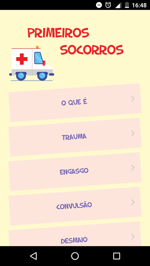 Android application Primeiros Socorros screenshort