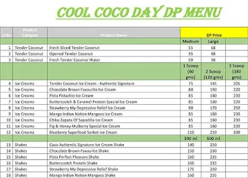 Cool Coco Day menu 
