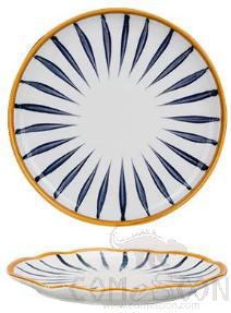 Japanese 10.2" Outer Convex Shaped Shallow Plate-Blue Stripe