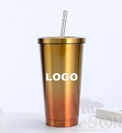 S/s Straw Cup Water Mug W/logo 500ML Color Golden