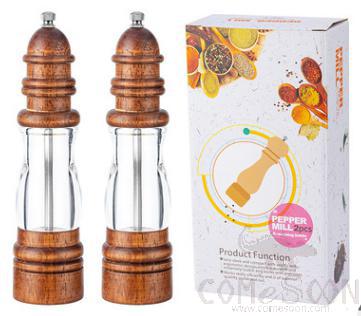Rubber Wood 8" Pepper Mill Set 2 Pcs