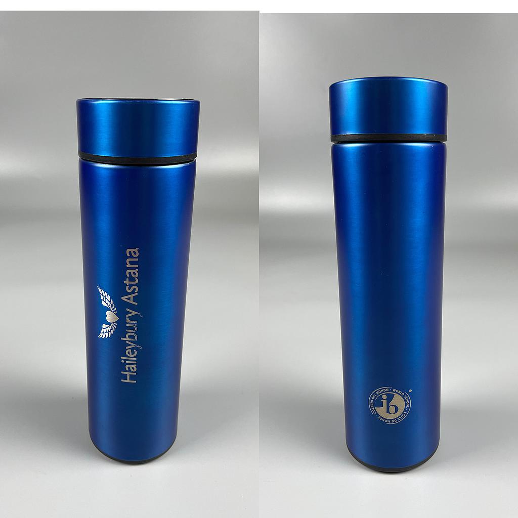 Customized Thermos Bottle, Display Temperature, 500ML, S/s 304, Royal Blue(Flat Paint), with Two  Customized White Logos