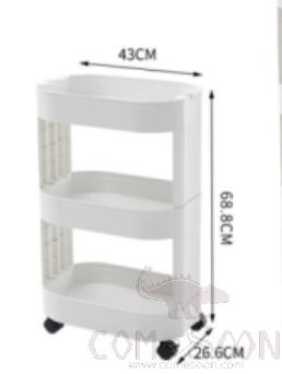 (Without Handle) Three-Tier Storage Rack (with Wheels), PP, 43*26.5*68cm