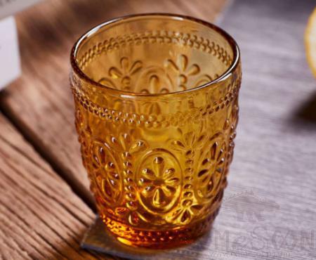 Colorful Emboss Water  Glass Cup 255ML Amber