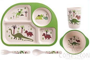 Bamboo Fiber Compartmentalized Children's Tableware, Dinosaur Land
