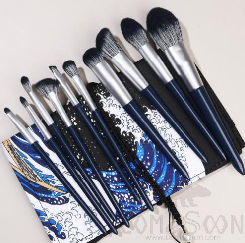 Nylon Cosmetic Brush Set+ New Organiser, Dark Blue, 14cm