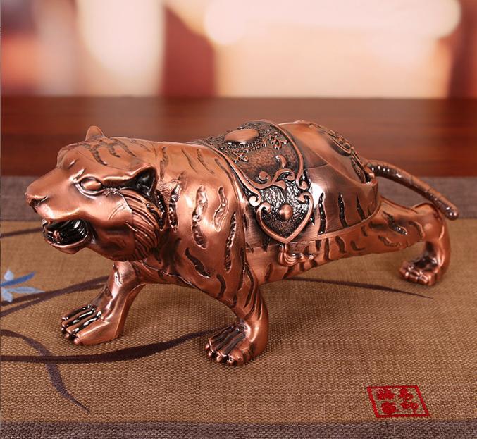 Tiger Ashtray, Zinc Alloy, Red Antique, L22*W7*H10cm