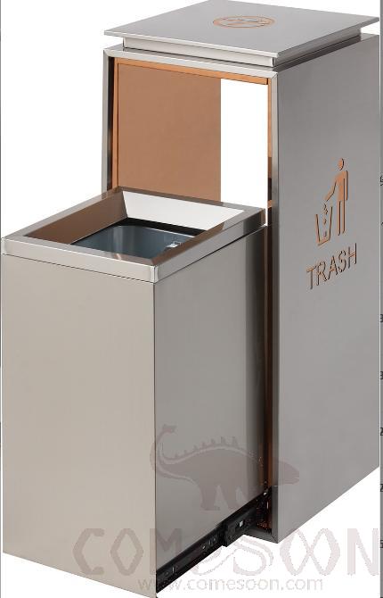 Non-Smoking Single Bucket Trash Can, 201, Shagang Silver, 330*330*770mm, Dustbins