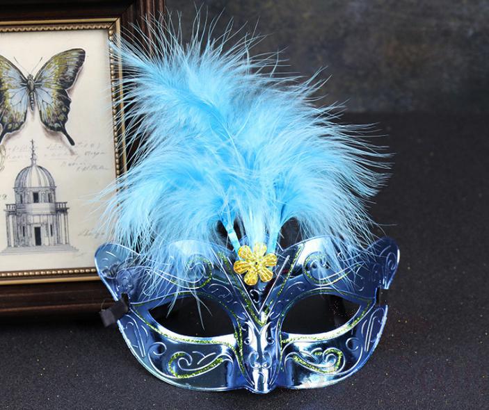 Party Feather Eye Mask Blue