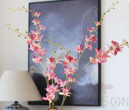 2pcs Dendrobium Orchid Simulation Flower Decoration, Pink