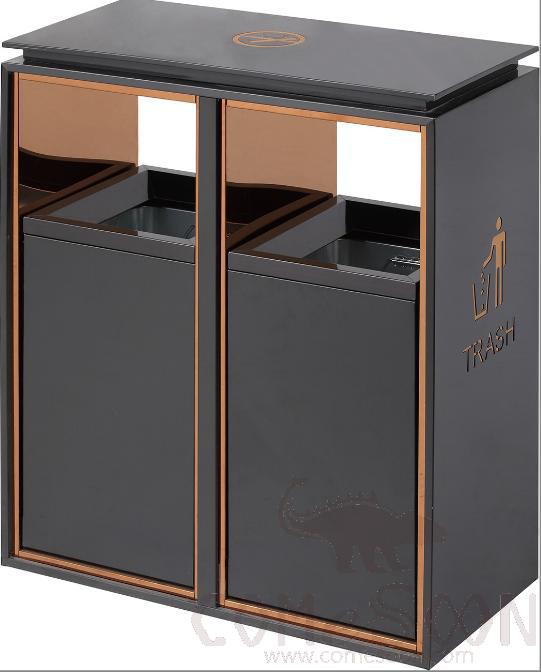Smoked Steel Single Barrel Trash Can, 201, Black Gold, 290*290*720mm, Dustbins