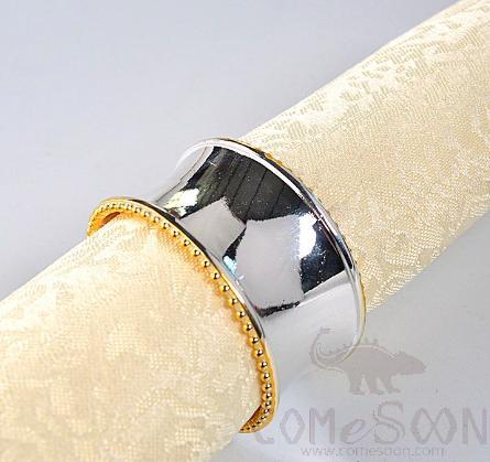 Napkin Ring, Round Beaded Edge with Gold Ccarf Circle on Both Sides, Zinc Alloy