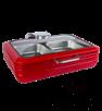 Red Rectangular Hydraulic Premium Dining Chafing Dish with Glass Lid, 9L, 585x490x170mm