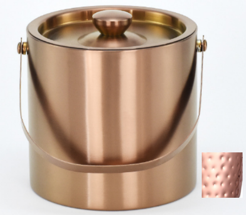 Ice Bucket Copper Color Double Wall 2L Customized Hammer Point