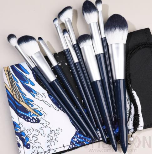 Nylon Cosmetic Brush Set+ Classic Organiser, Dark Blue, 14cm