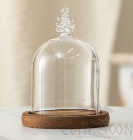 Christmas Tree Glass Cover with Wood Base D9*11cm