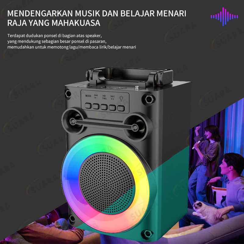 【PRO Bass】Speaker Bluetooth Portable bass karaoke Mini Wireless RGB Speaker outdor dengan baterai aktif FM TWS tombol kontrol efek